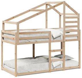 fehér tömör fenyőfa ágy emelettel és tetővel 75 x 190 cm