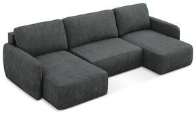 Sötétszürke zsenília kinyitható-tárolóhelyes sarokkanapé (U alakú) Lilo – Makamii
