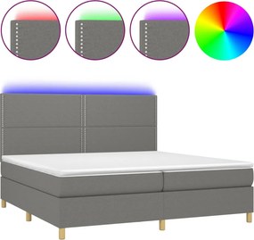 vidaXL sötétszürke szövet rugós és LED-es ágy matraccal 200x200 cm