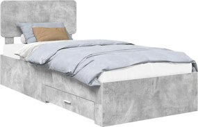 vidaXL Ágykeret fejtámlával fiókkal Beton Szürke 100 x 200 cm Faanyag