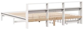 fehér tömör fenyőfa könyvespolcos ágy matrac nélkül 200x200 cm