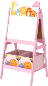 AIYAPLAY 2 az 1-ben Gyermek Festőállvány, Kétoldalas Gyerek Festőállvány, Kreideboard, Fehér Tábla, Tárolódobozokkal, 3-8 Éves Gyerekeknek, Rózsaszín