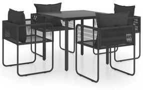 5 részes fekete PVC rattan kerti étkezőgarnitúra