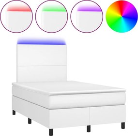 vidaXL fehér műbőr rugós és LED-es ágy matraccal 120x190 cm