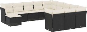 vidaXL 12 részes fekete polyrattan kerti ülőgarnitúra párnákkal