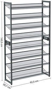 Cipőtartó 8 szintes, 2 egymásra rakható 4 szintes cipőtartó, szürke