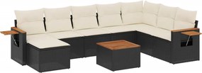 vidaXL 9 részes fekete polyrattan kerti ülőgarnitúra párnákkal
