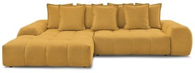 Mustársárga zsenília kinyitható-tárolóhelyes sarokkanapé (bal oldali-heverő résszel) Everest – Bobochic Paris