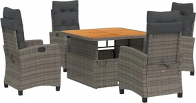 vidaXL 5 részes szürke polyrattan kerti étkezőgarnitúra párnával