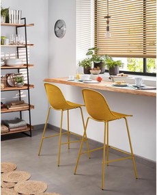 Okkersárga fém-műanyag kerti bárszék Quinby – Kave Home
