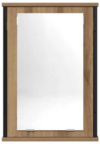 kézműves tölgy szerelt fa tükrös fürdőszobaszekrény 42x12x60 cm