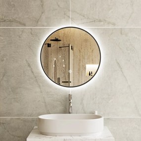 Erga Olivia, kerek LED tükör 50cm, fekete fém keret, 1150 lm, 6500K, elölről megvilágított, ERG-V01-202-5050-BK