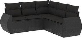 vidaXL 5 részes fekete polyrattan kerti kanapészett párnákkal