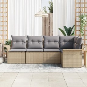 5 Darabos Kerti Kanapé Szett Párnákkal Bézs Poli Rattan