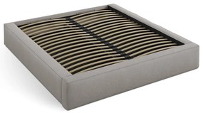 Világosszürke kárpitozott ágyneműtartós franciaágy ágyráccsal 160x200 cm Simon – Micadoni