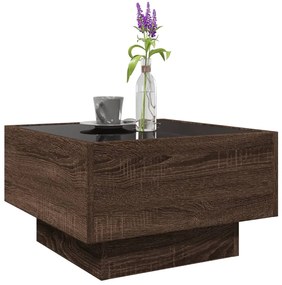 Barna tölgy szerelt fa dohányzóasztal LED-del 50 x 50 x 30 cm