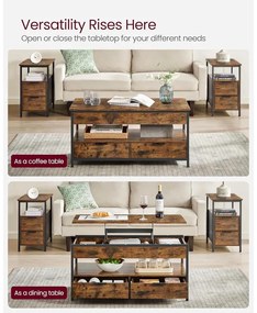 VASAGLE felnyitható fedelű dohányzóasztal rusztikus barna és tintafekete színben