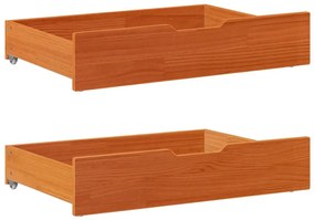 2 db viaszbarna tömör fenyőfa ágy alatti fiók 80 x 55 x 16 cm
