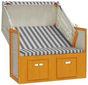 Fehér és szürke polyrattan és tömör fa strandszék tetővel