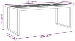 Kültéri Étkező Asztal Szürke 200x90x75 cm Acél és Tölgydeszkás