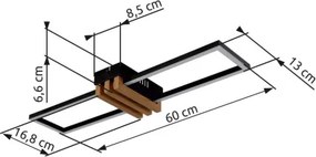 Globo 67357D Mennyezeti lámpa, fekete matt fém, sötét fa megjelenésű alumínium, fekete matt ABS, fehér műanyag, HxSzxM: 600x168x66mm, tartozék: LED 20W 230V, 2430lm forrás, 1000lm kimenet, 3000K