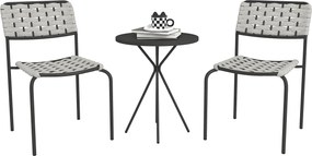 Outsunny Poly Rattan Kültéri Bútor Szett, Kert és Balkon Bútor 2 Személyre, 3 Darabos Ülőgarnitúra 2 Összecsukható Székkel és Asztallal, Időjárásálló