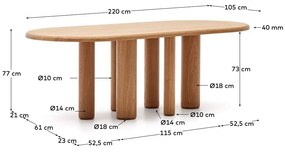 Étkezőasztal kőrisfa dekorral 105x220 cm Mailen – Kave Home