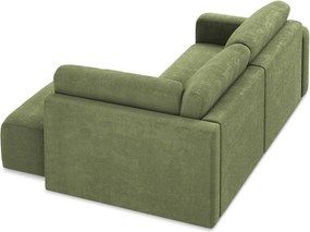 Zöld zsenília kinyitható-tárolóhelyes sarokkanapé (jobb oldali-L alakú) Kona – Makamii