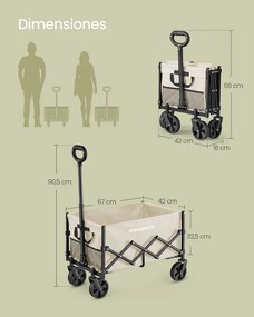 SONGMICS Összecsukható Szállítókocsi, 120 kg, 90 L, Homokbézs (SANDY Kollekció)