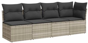 4 személyes világosszürke polyrattan kerti kanapé párnával
