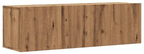 kézműves tölgy színű szerelt fa fali TV-szekrény 100x30x30 cm