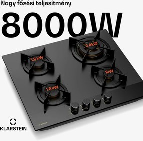 Klarstein Goldflame Nano gáz főzőlap, 4 sárgaréz égő, Nano bevonat, LPG/földgáz