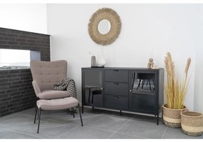 Dalby vitrines komód, 2 ajtó, 3 fiók, acél, fekete 140x40x85 cm