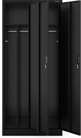KACPER négyrekeszes BHP öltözőszekrény, 800 x 1800 x 500 mm, fekete