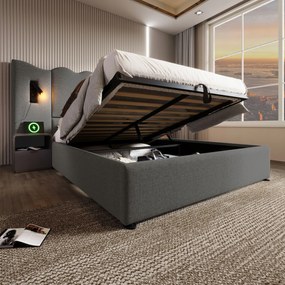 Kárpitozott ágy 160×200 Hidraulikus LED-es ágy Usb-c szürke
