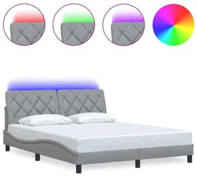 világosszürke szövet ágykeret LED-es matrac nélkül 160 x 200 cm