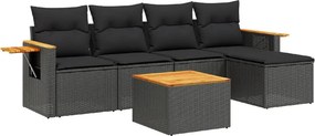 vidaXL 6 részes fekete polyrattan kerti ülőgarnitúra párnákkal