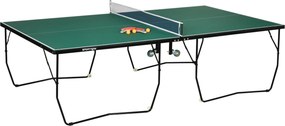 SPORTNOW Görgethető Asztali Tenisz Asztal, Összecsukható Asztal Tenisz Hálós Nettel, Kerekekkel, 2 Racket és 3 Labda, Acél, Zöld, Asztal Tenisz Asztal