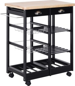 HOMCOM Mobil Konyhai Kocsi Kerekekkel - Zöldség Trolley Konyhai Fiókkal, Kosarakkal és Polcokkal - 74x37x76 cm | Aosom
