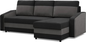 Hewlet sarokkanapé, 2 ágyneműtartóval, szövet anyag, univerzális oldal, hab töltet, fekete - szürke
