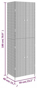 szürke polyrattan kerti tárolószekrény 59 x 40 x 180 cm