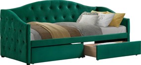 Ágy tárhellyel, 90x200, zöld Velvet szövet, ZASKA