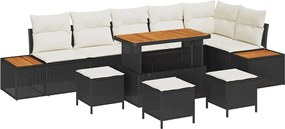 vidaXL Kerti Kanapé Szett párnával tárolóval 10 pcs Fekete Poli rattan