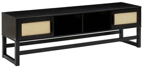 Jolene fekete borovi fenyő TV-állvány rattan ajtókkal - Støraa