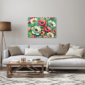 Üveg kép - Virágok kék háttéren (70x50 cm)