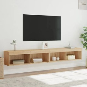2 db sonoma tölgy színű TV-szekrény LED-ekkel 100x30x30 cm