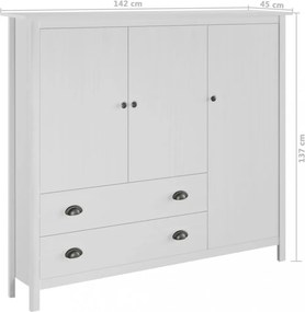 Hill range fehér 3 ajtós tömör fenyő ruhásszekrény 142x45x137cm