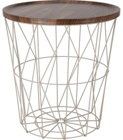 Tároló drótasztal MDF lappal 37 x 39 cm, bézs