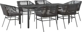 vidaXL 7 részes fekete polyrattan üveg kerti étkezőgarnitúra párnákkal