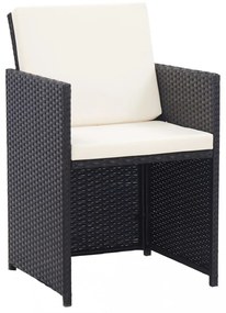 15 részes fekete polyrattan kültéri étkezőszett párnákkal